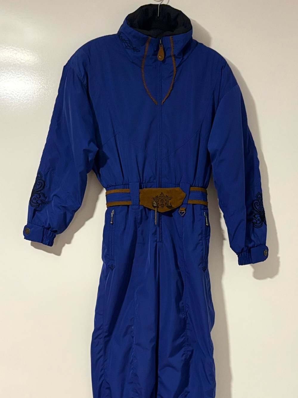 Vintage Obermeyer Womens 8 One Piece Ski Suit Blue Thermolite Belted 80s 90s